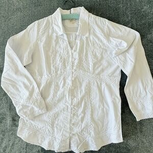Novica Blouse Women Size XXL‎ 100% Cotton Embroidered Button Front